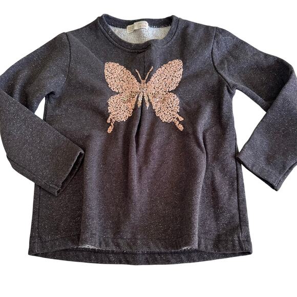 Zara Gray Butterfly Sequin Embroidered Sweatshirt - Size 8 - Picture 1 of 3